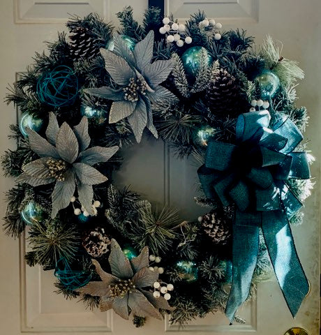 Christmas Wreath - Blue Christmas Poinsettia