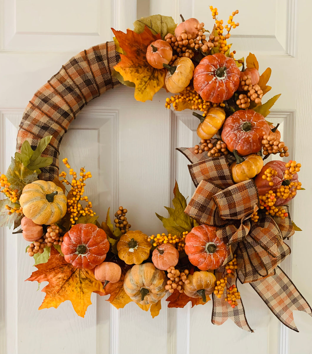 Autumn Skies and Pumpkin Pies Checker Wreath