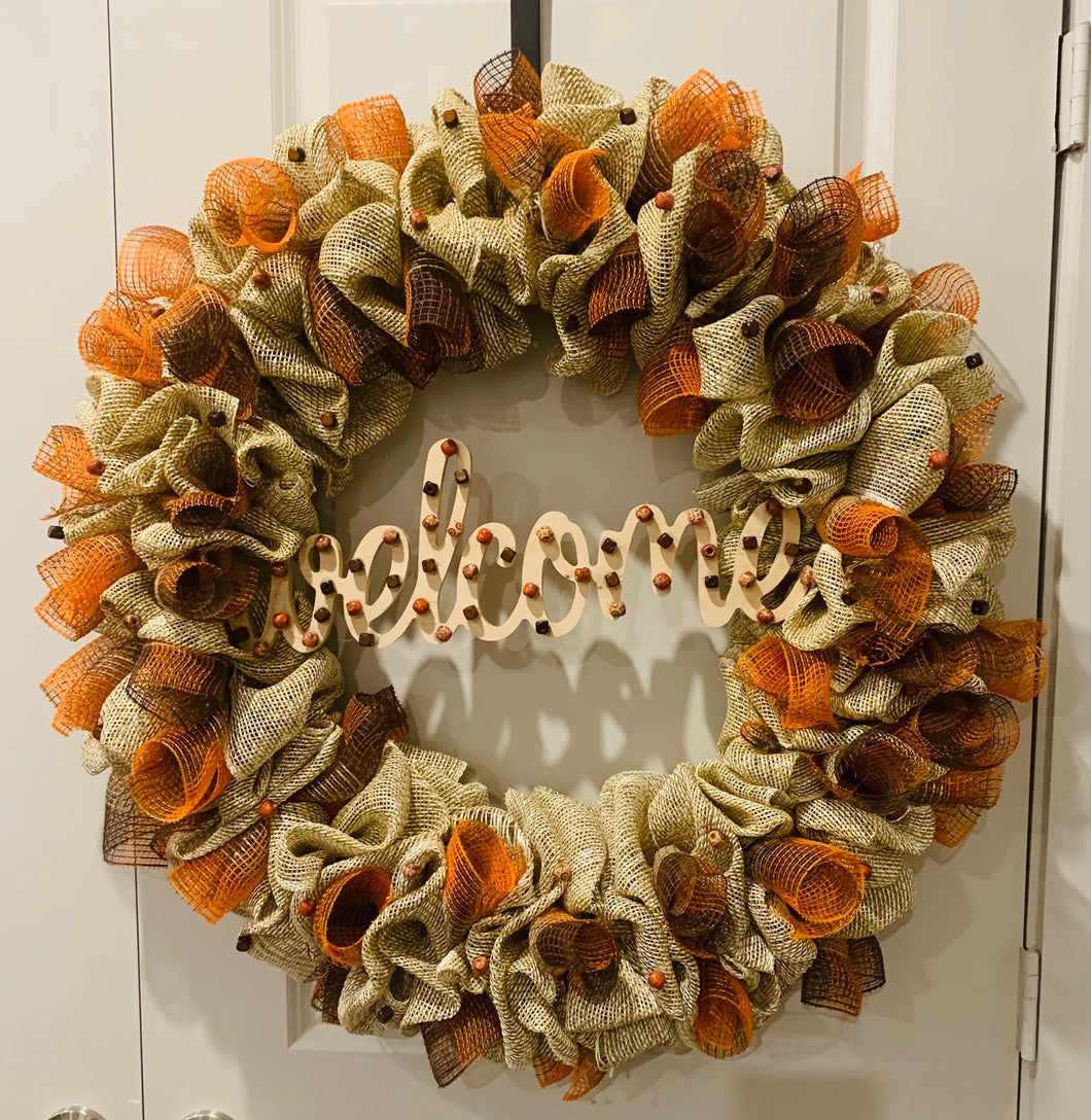 Beige Burnt Orange Welcome Wreath