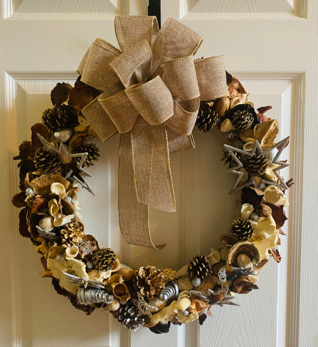 Beige Christmas Pine with Silver Stars