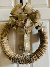 Load image into Gallery viewer, Beige &amp; Tote &quot;Believe&quot; Wreath with Lights
