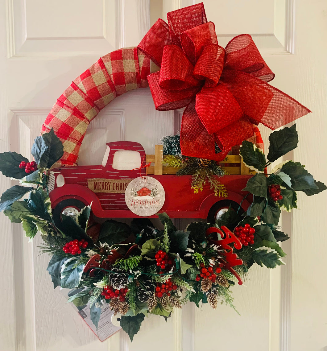Checker Red Truckin Christmas with Lights