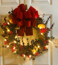Load image into Gallery viewer, Eucalyptus Red &amp; Brown Grapevine Wreath with Lights
