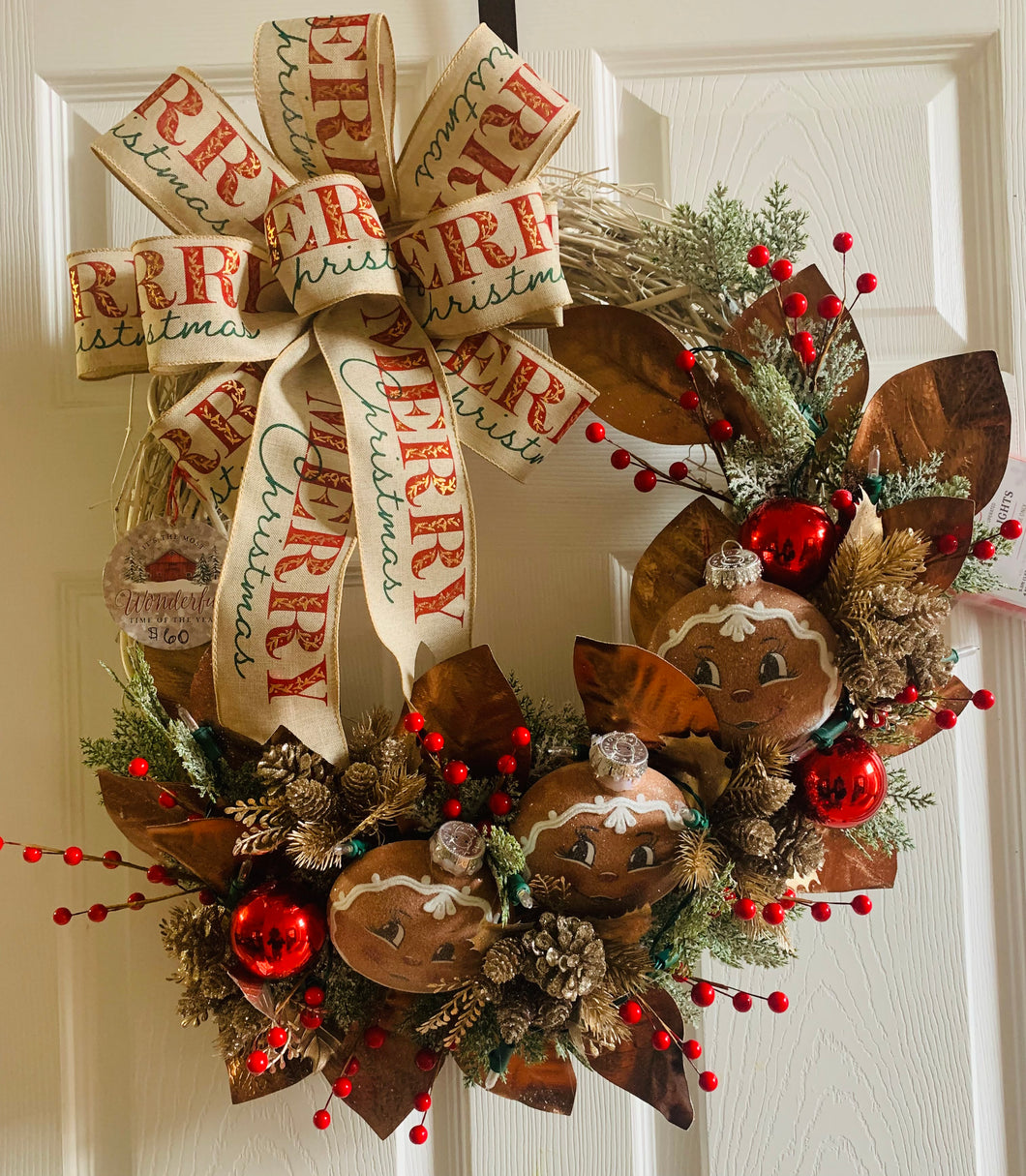 Gingerbread Christmas Wreath with Lights