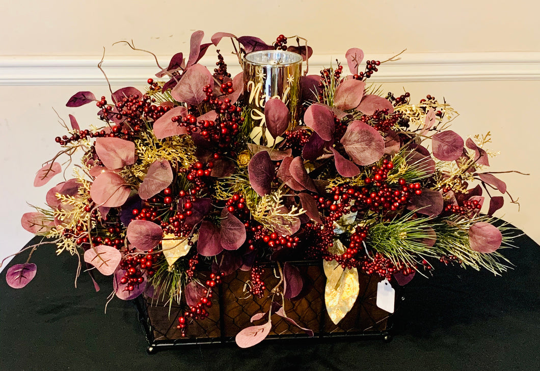 Table Arrangement - Burgundy Noel Candle
