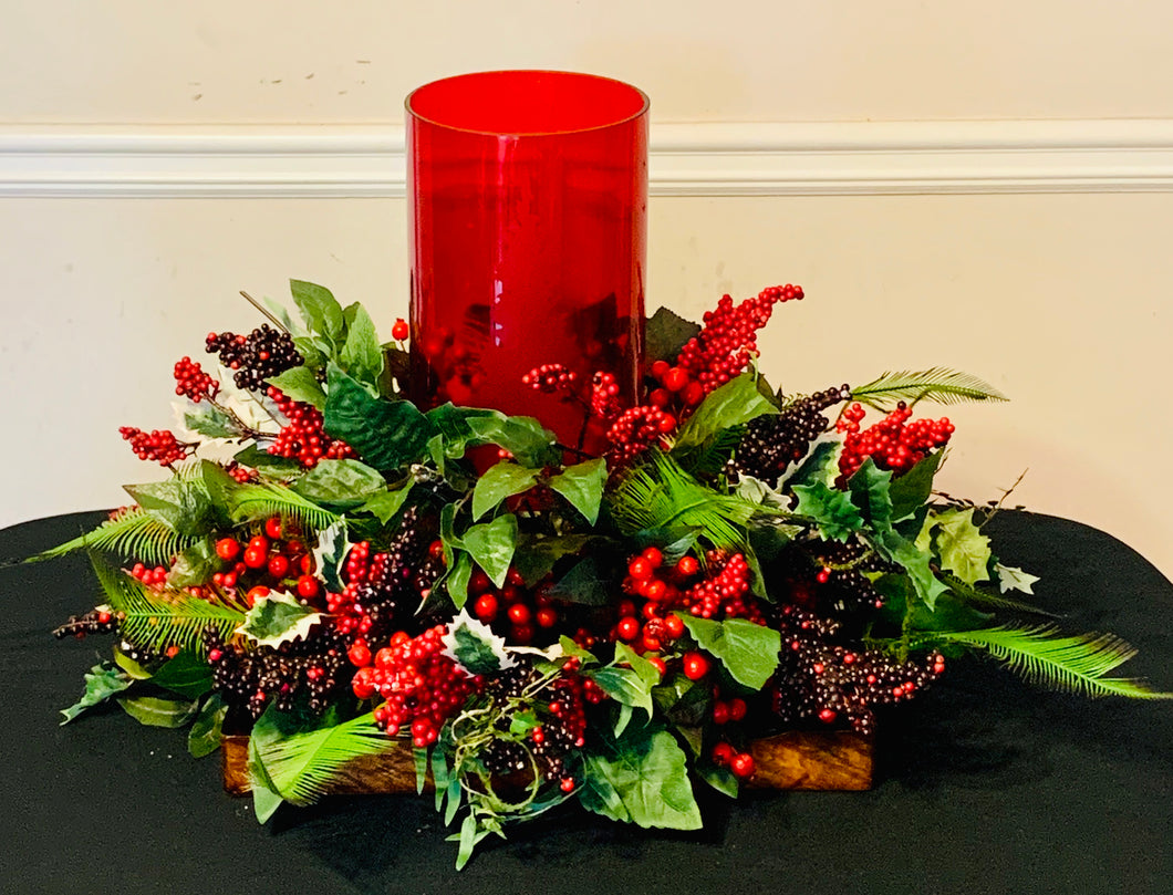 Table Arrangement - Black Berry Christmas (Candle Included)
