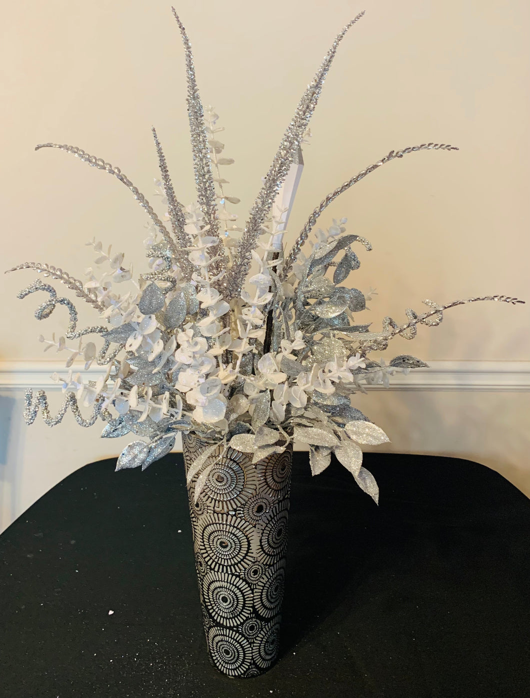 Table Arrangement - Silver & White Christmas Vase