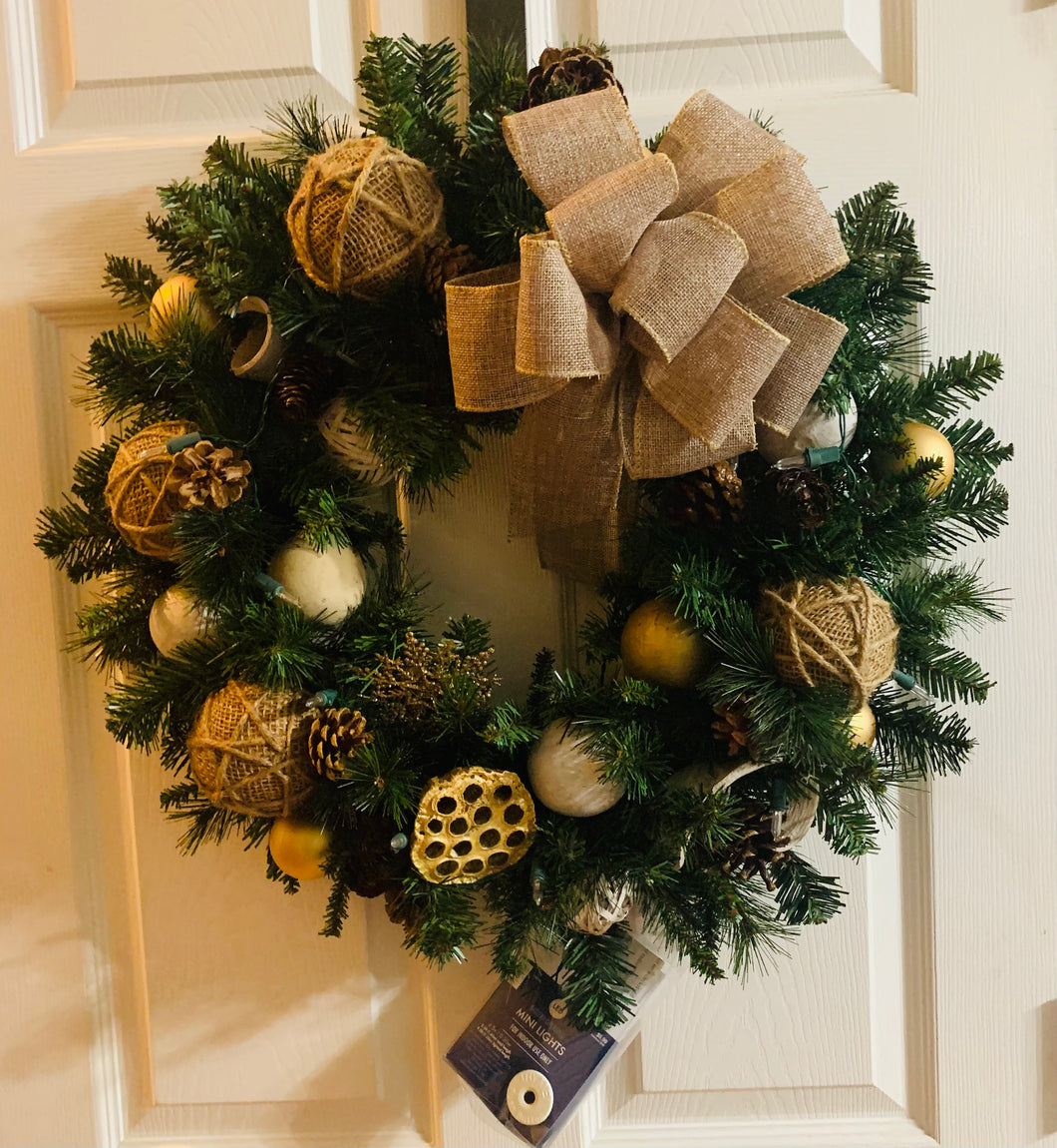 Christmas Wreath - Crochet Brown Pine