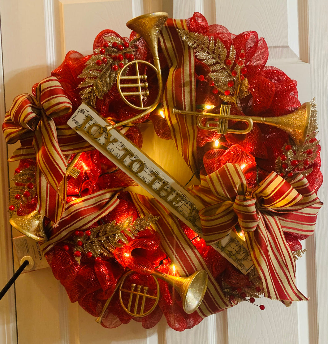 Joy to the World Christmas Musical Mesh Wreath with Lights