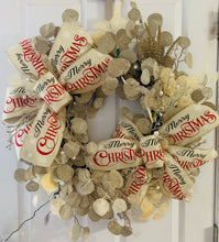 Load image into Gallery viewer, Merry Christmas Gold &amp; Silver Leaf Wreath with Lights

