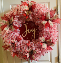 Load image into Gallery viewer, Mistletoe Peppermint Christmas Mesh Wreath with Lights
