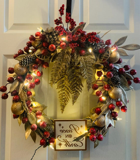 Peace on Earth Christmas Wreath with Lights