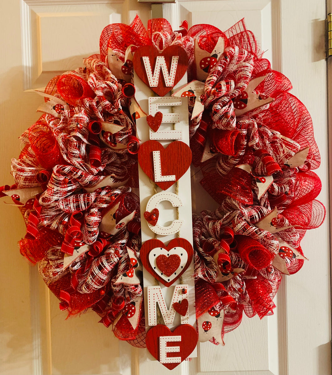 Red & White Lady Bug Ribbon Wreath