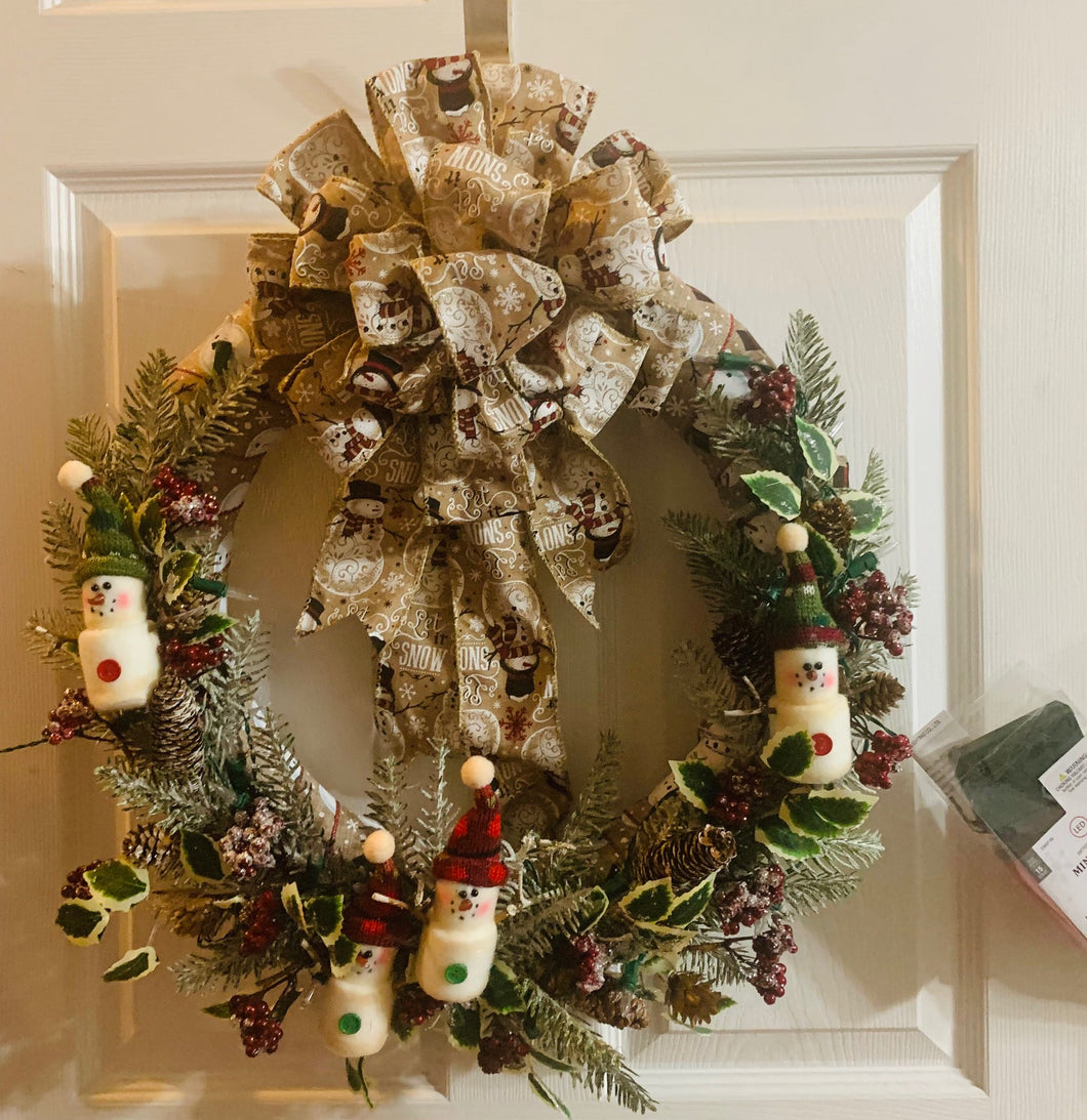 Snowman Wreath with Lights