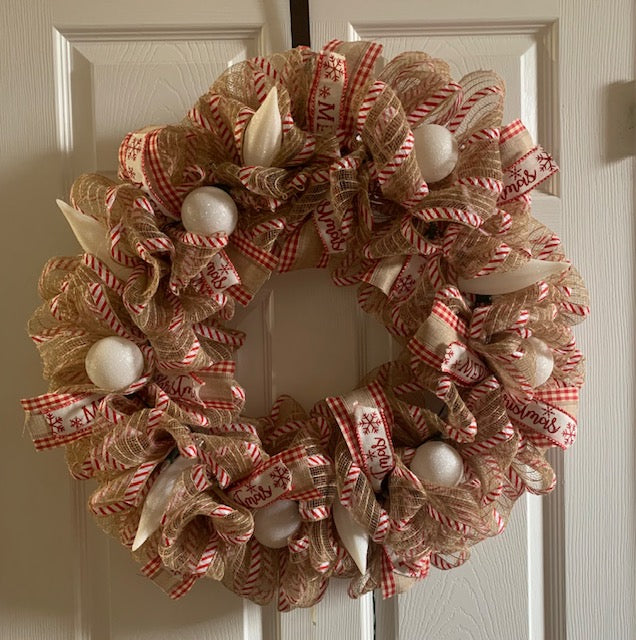 White Peppermint Christmas Wreath